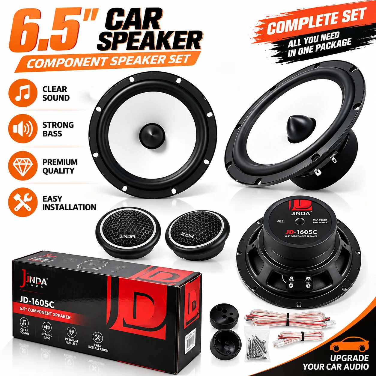 6Pcs 6.5 Inch Car Audio Speaker Kit, Full Car Stereo Upgrade System, Component & Coaxial Door Speakers, Clear Sound Audio Speake