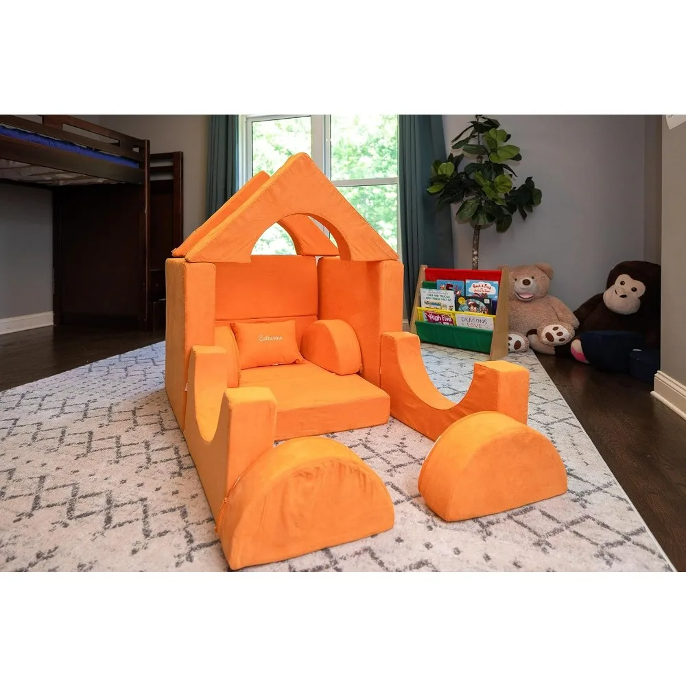 

Play Castle Sofa - Orange - 14-Piece Customizable Kids' Play Sofa for Imaginative Play & Easy Storage with personalizable Pillow