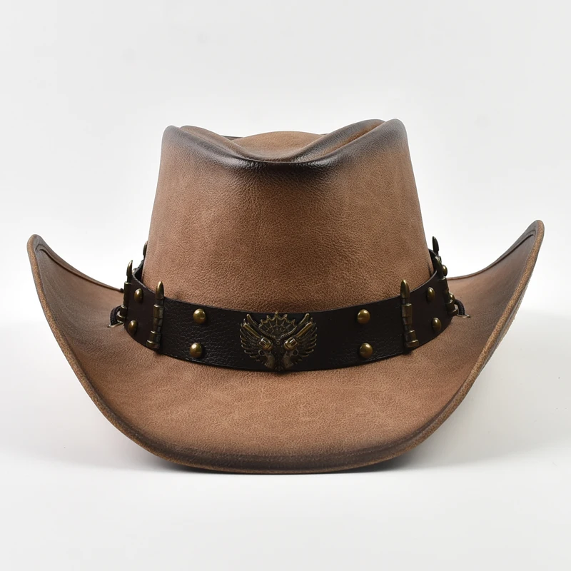 100% Leather Western Cowboy Hat Men Wide Brim Gentleman Church Jazz Cap Cowgirl Hats Sombrero Hombre