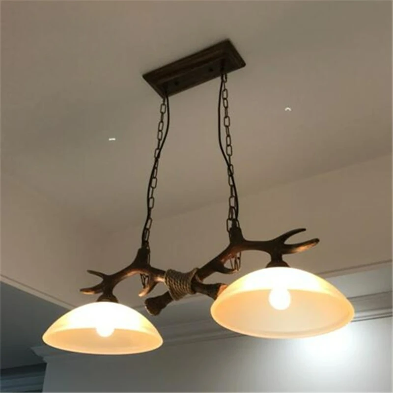 Vintage Double Antlers Pendant Lamps for Kitchen Island Restaurant Table Living Room Chandeliers Indoor Lighting Hanging Fixture