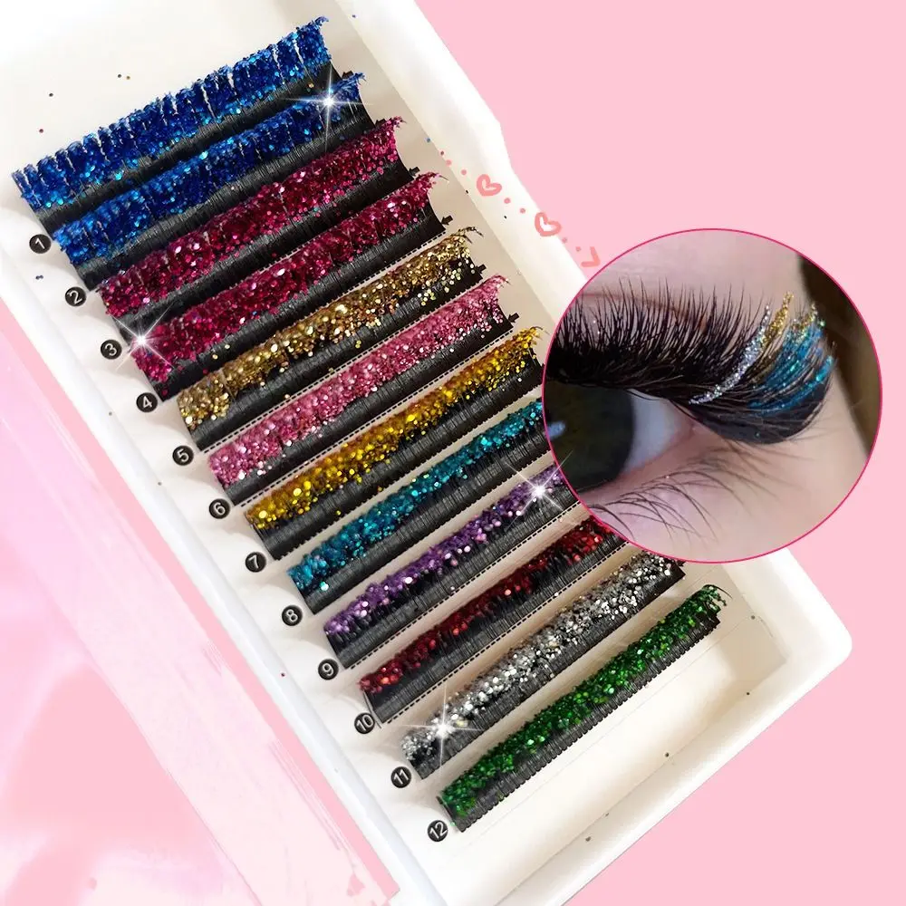 Pestañas individuales de Color, pestañas de hadas, pestañas naturales rizadas y brillantes, pestañas postizas con brillo, extensiones de pestañas postizas
