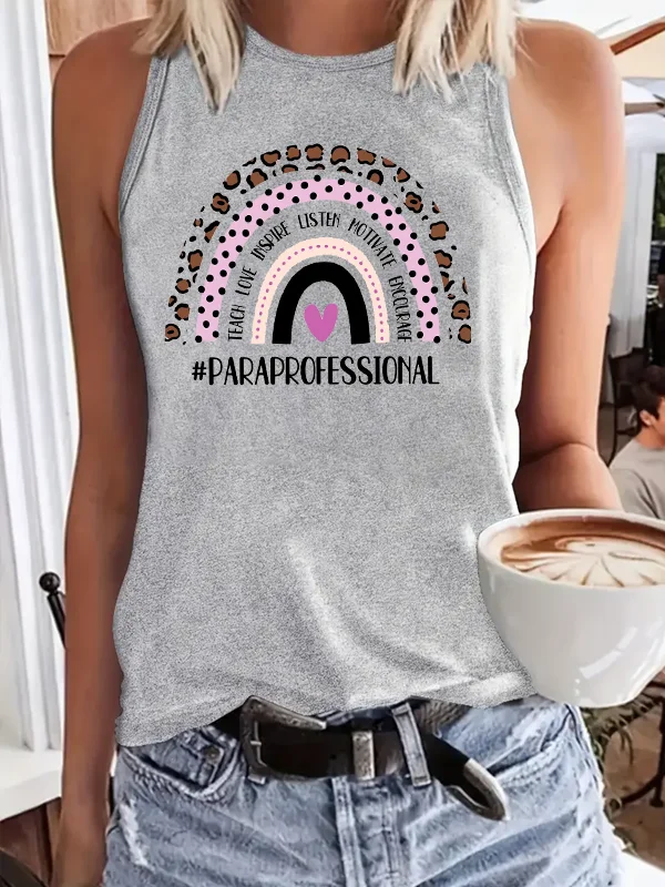 Teach Love Inspire Listen Motivate Encourage Slogan Women Tanks Vintage Leopard Print Heart Rainbow Print Female Casual Tee