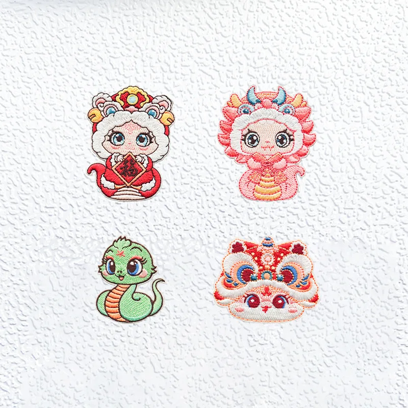 Cute Cartoon Snake Plush Sheep Self-adhesive Embroidery Patch Premium Cloth Ornament For Notebook Clothing Handbag  