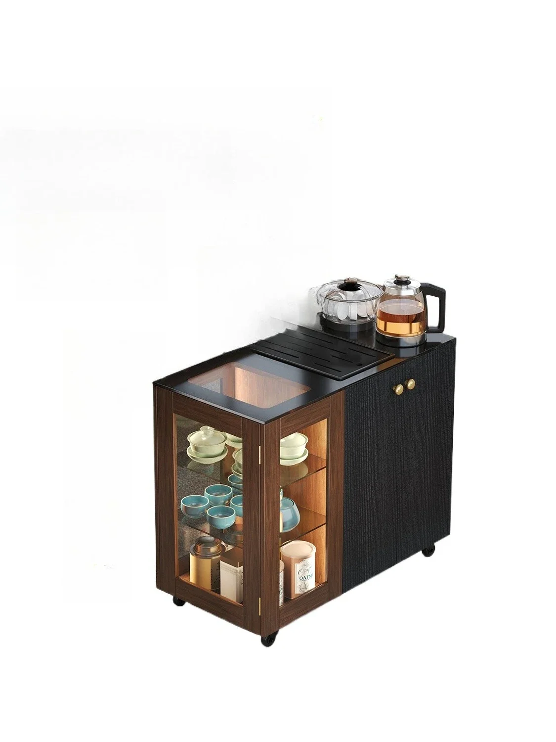 

Medieval style movable tea table living room tea cabinet with tea making small apartment balcony table coffee table set