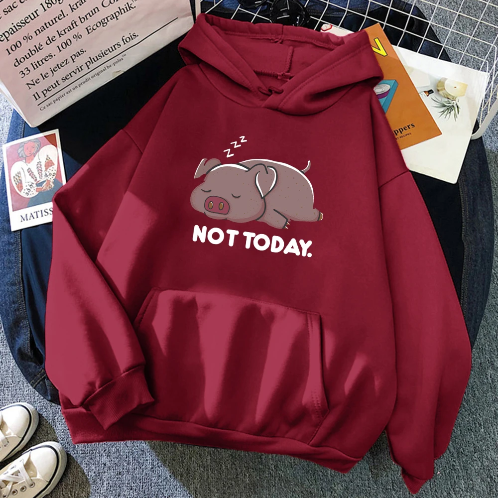 

Not Today, женские толстовки с принтом свиньи из мультфильма, осенняя толстовка с карманами Y2K, универсальная мягкая уличная флисовая повседневная женская толстовка