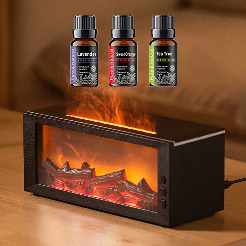 300ml Fireplace Aroma Diffuser Creative Flame Humidifier Auto-Off Protection with Remote and Realistic Fireplace Night Light