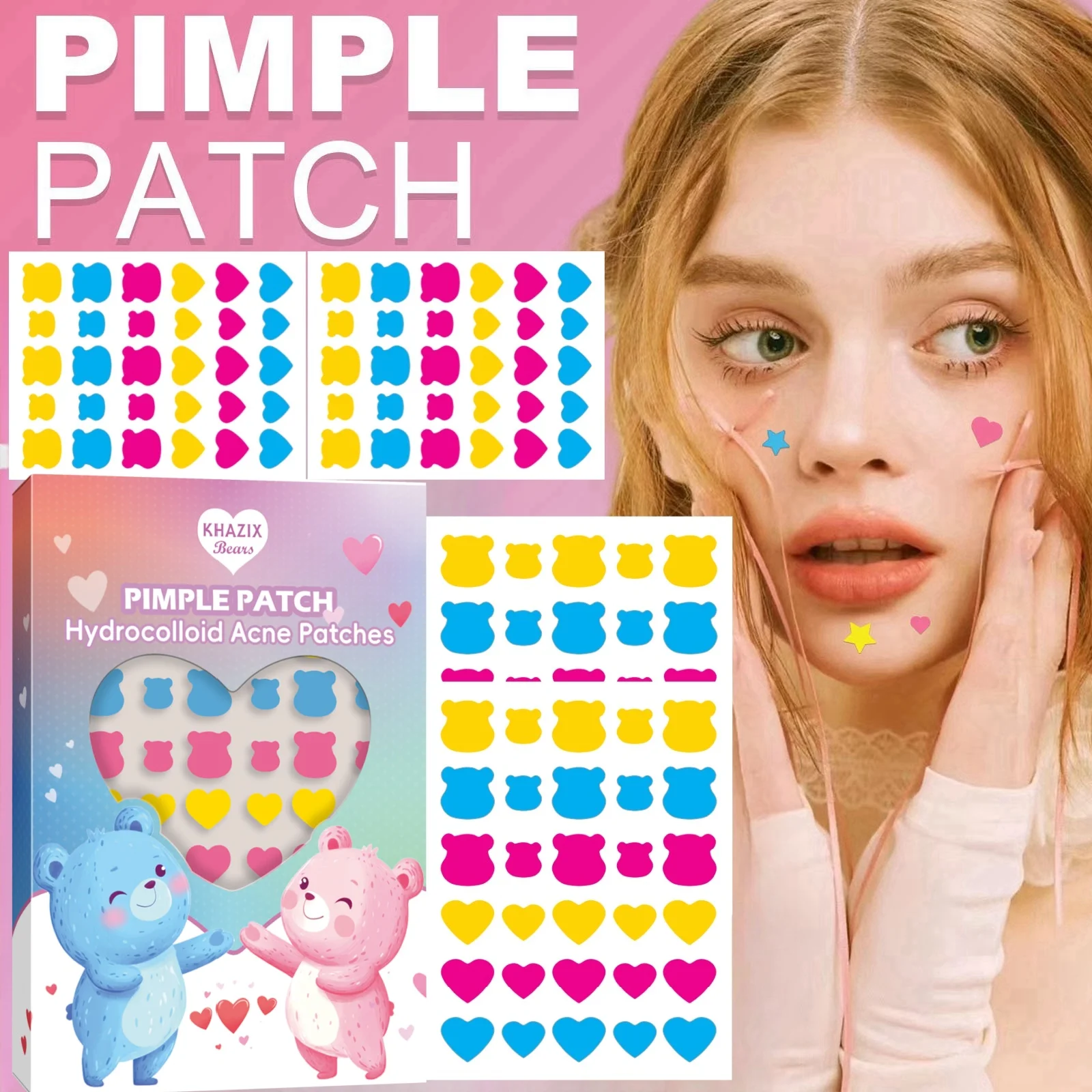 60 قطعة من رقع حب الشباب على شكل الدب الكرتوني، ملصقات بقعة بثرة رفيعة للغاية قابلة للتنفس #3