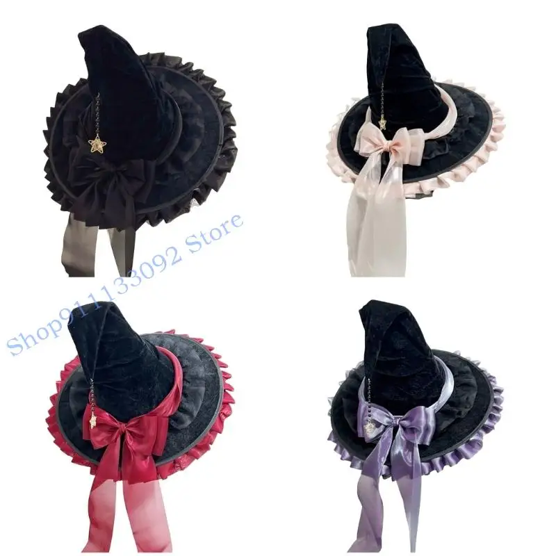 H9ED هالوين قبعة الساحرة معالج القبعات للنساء الفتيات هدايا زي الهالوين التأثيري تنكرات الكرنفالات زينة الحفلات #1