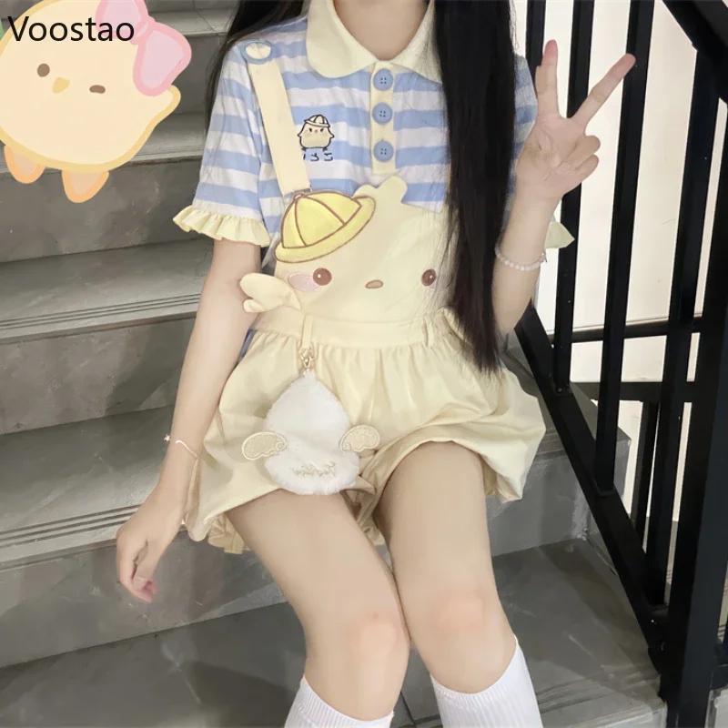 Sweet Lolita Style Shorts Women Casual Kawaii Cartoon Embroidery Overalls Short Pants Japanese Girls Cute Party Bloomers Shorts