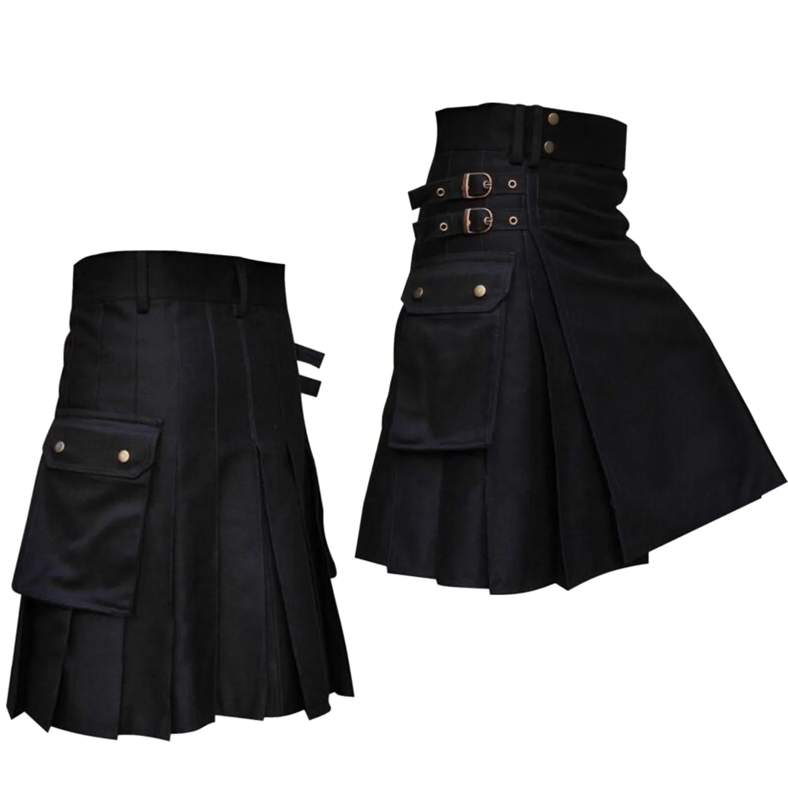 Male Half Body Skirt Vintage Kilt Scotland Gothic Punk Fashion Pocket Skirts Scottish Clothing Casual Autumn New Male Streetwear