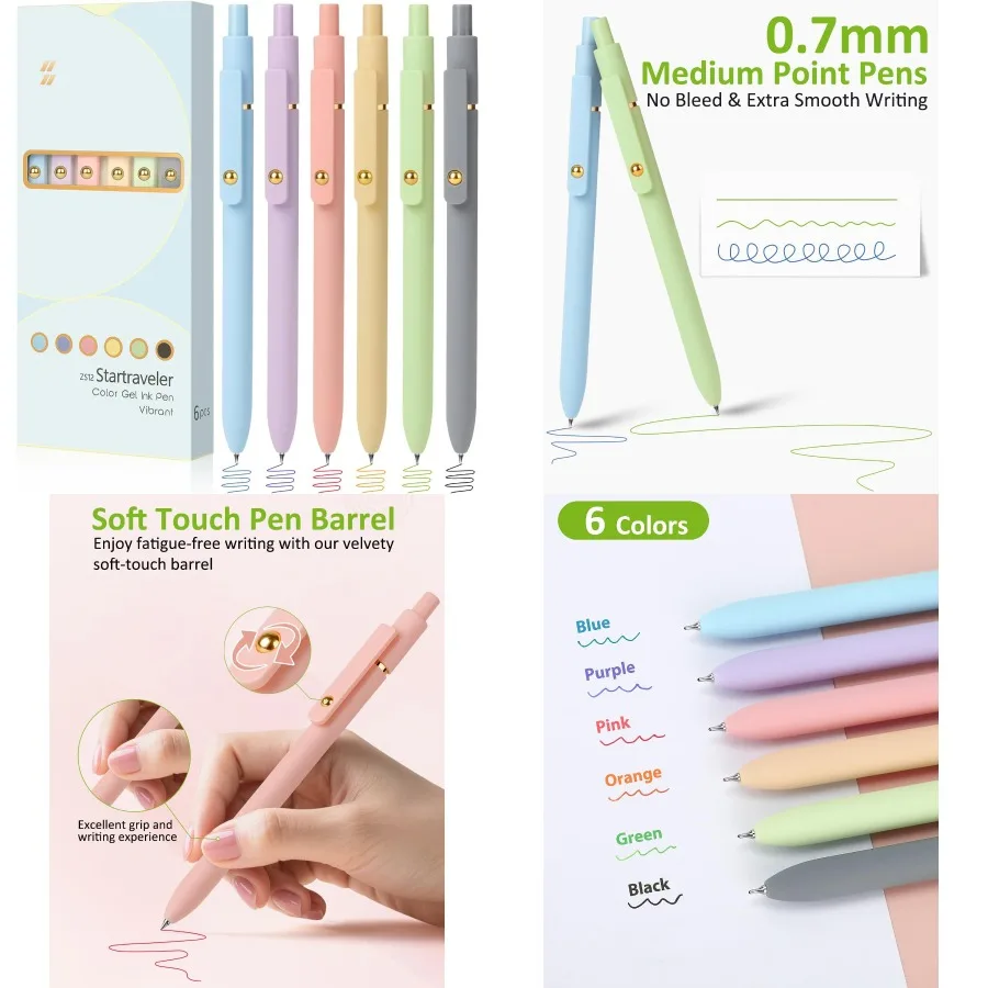 

Цветные ручки FIOVER, 6 шт. в упаковке, цветные гелевые ручки с быстросохнущей формулой и средней точкой 0,7 мм, идеально подходят для ведения заметок.