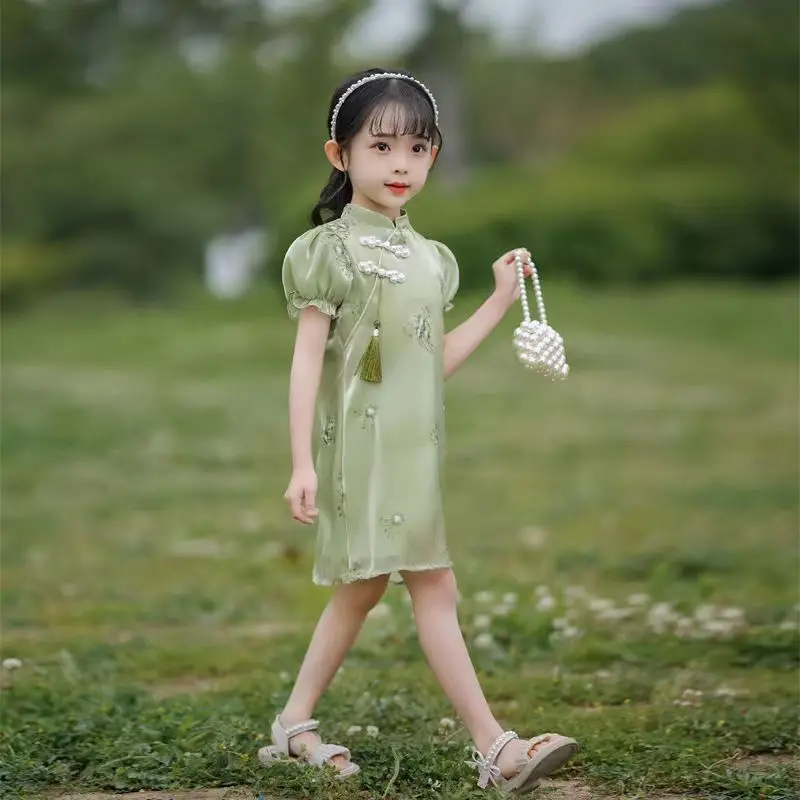 

2023 Summer Girls Dresses Children's Cheongsam DressHigh Quality Children's Wear Chinese Style Girls Wedding Princess Dress New