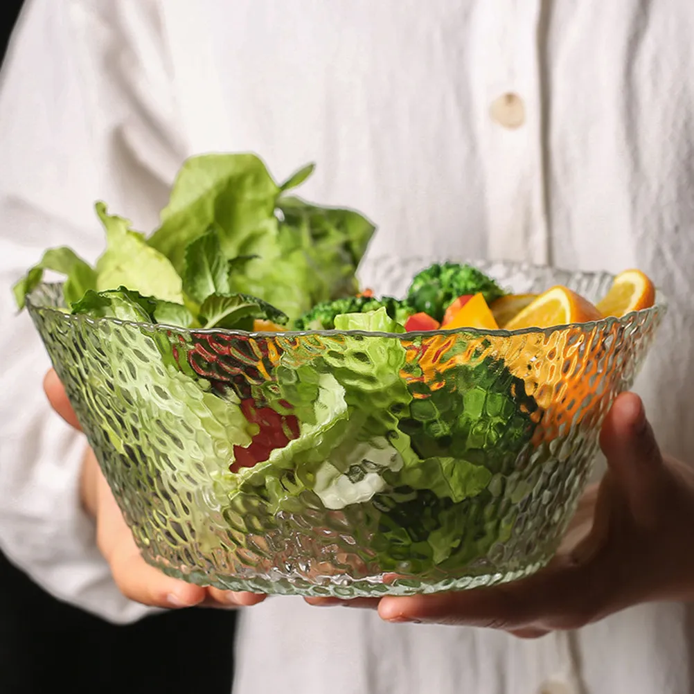 1.6L Hammered Texture Glass Salad Bowl Transparent Dessert Fruit Vegetable Serving Bowl for Snacks Parfaits Appetizers Buffet
