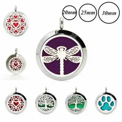 6pcs/lot 20/25/30mm Pendant Necklace 316L Stainless Steel Essential Oil Perfume Diffuser Locket Necklace