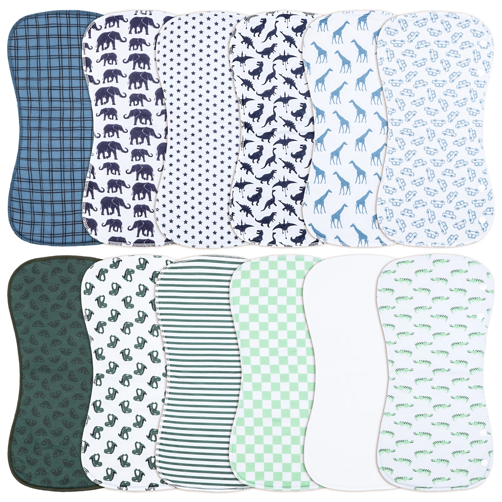 

12 Pack Extra Absorbent Baby Burp Cloths for Boys, Large Size Soft Milk Spit up Rags, Burping Cloths for Newborns(Cute Printed)