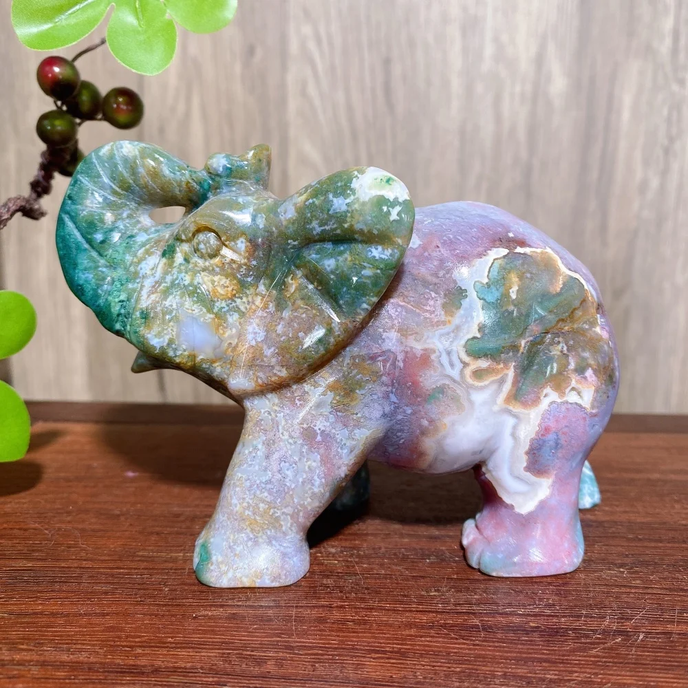 Natural Hand Carved Colourful Ocean Jasper Elephants Cute Carving With Natural Crack Home Decor Reiki Energy Crafts Gift
