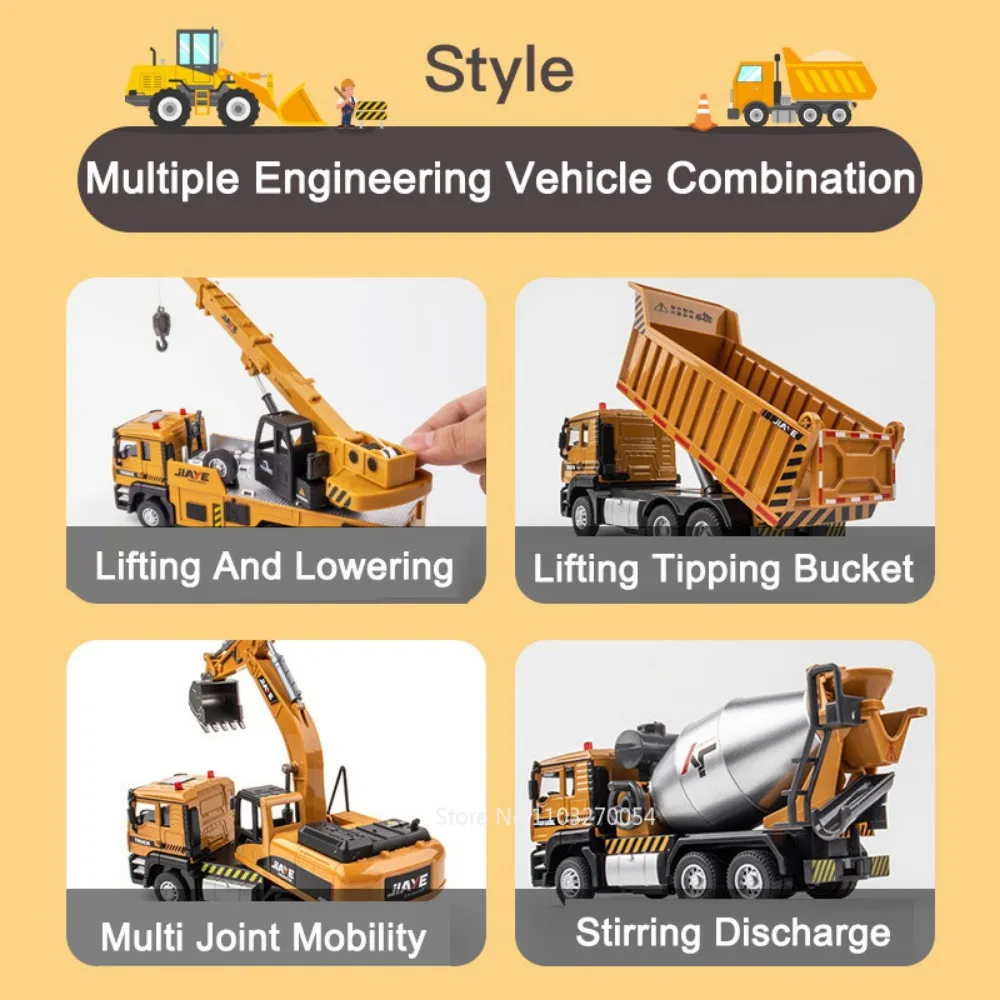 1/50 Crane Truck Model Toy Car Diecast Alloy Engineering Vehicle Sound Light Pull Back Rubber Tire High Simulation Toy Kids Gift