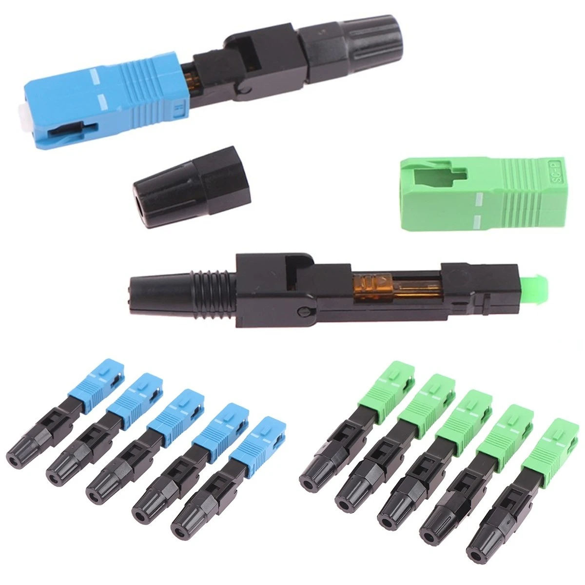 5PCS FTTH SC APC Single Mode SC UPC Fiber Optic Quick Connector FTTH Fiber Optic Fast Connector SC Fiber Field Assembly Tool Set