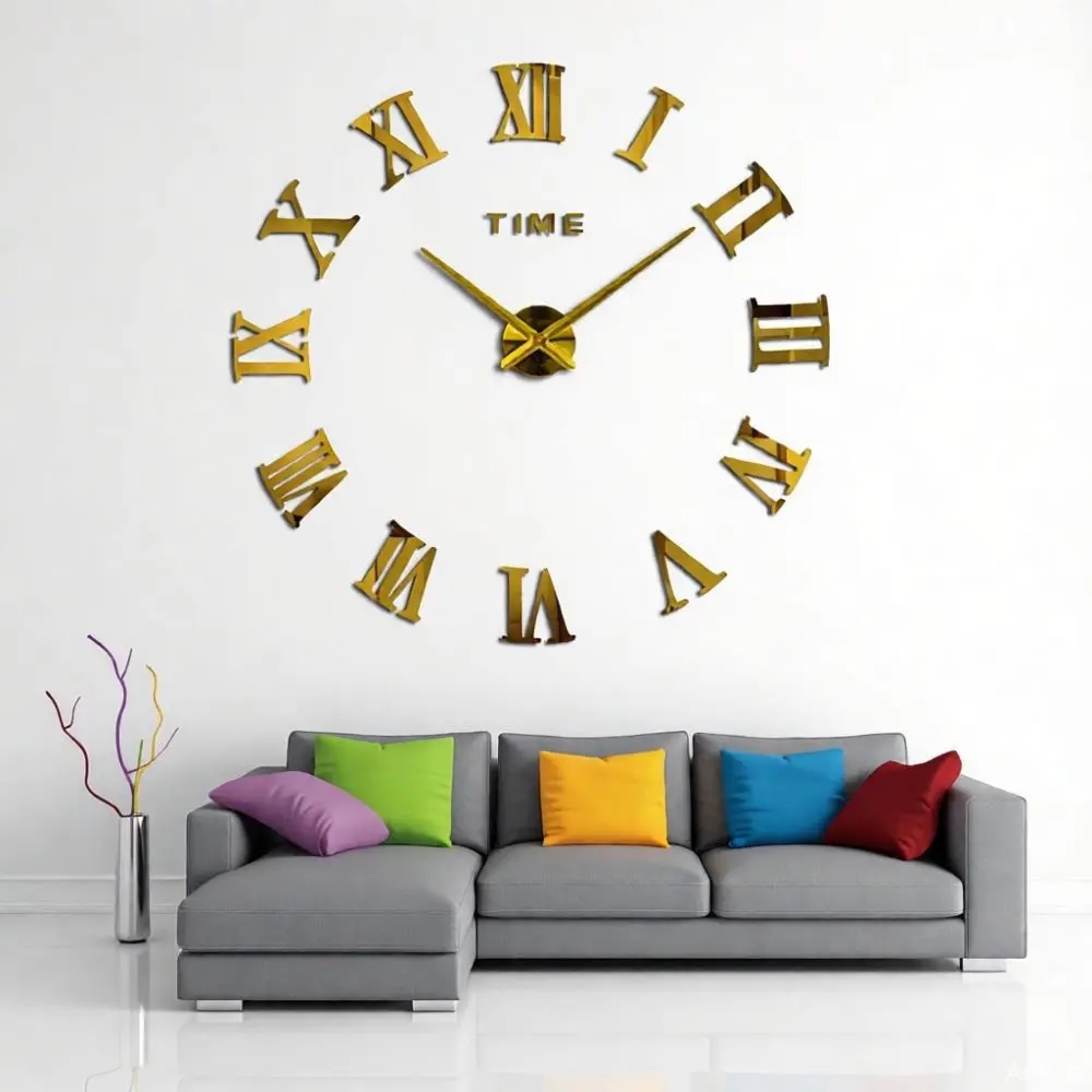 Luxury 3D DIY Wall Clock Roman Numerals Silent Acrylic Mirror Sticker Minimalist Decorative Art For Living Room Home Interior