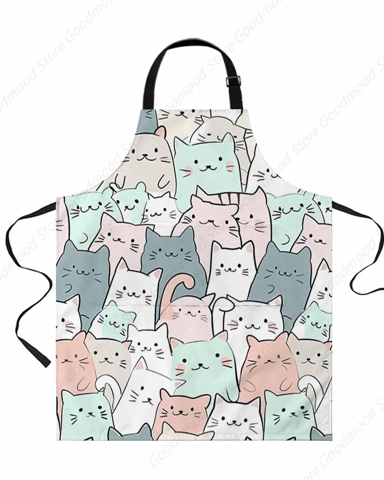 

Cartoon Cat Aprons for Women Men with Pockets, Funny Cute Colorful Animal Pet Adjustable Waterproof Kitchen Chefs Apron