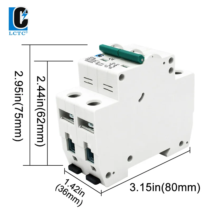 LCTC 2P DC 1000V Mini disyuntor Solar 6A 10A 16A 20A 25A 32A 40A 50A 63A para sistema fotovoltaico interruptor automático fotovoltaico