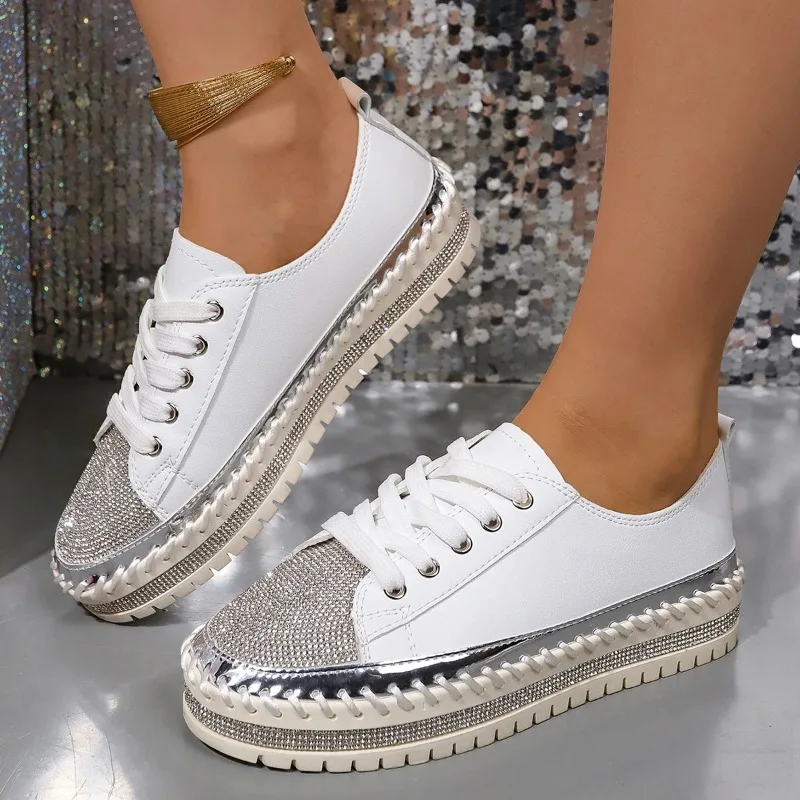 

Shoes for Women Sneakers Crystal Thick Soles Casual Rhinestones Walking Flats Thick Bottom Shoes Women's Sneaker Plus Size 44