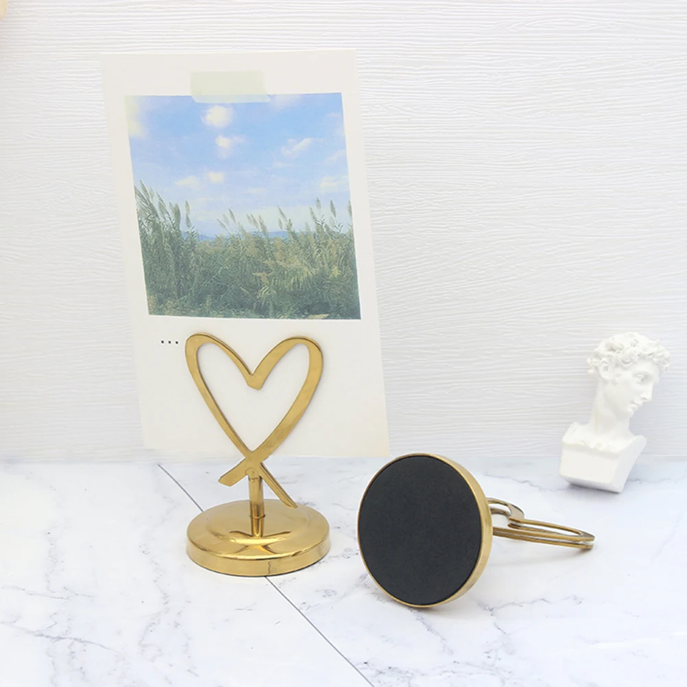 

Heart Shaped Metal Business Card Holder Gold Desk Ornament Menu Picture Clip Stand Home Office Party Wedding Decor Table