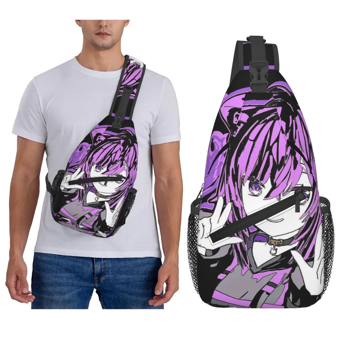 

Hololive Virtual Host Group Gawr Gura Shark Mouth Chest Bag Men Sling Crossbody Backpack Chest Bag Hiking Daypack Shoulder Bag