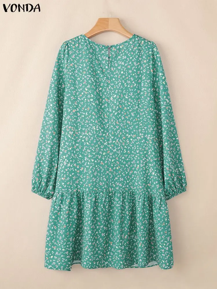 VONDA-Vestidos bohemios de manga larga con estampado Floral para mujer, vestido veraniego de fiesta con cuello redondo, Mini Vestidos sexis de fiesta cortos 2026