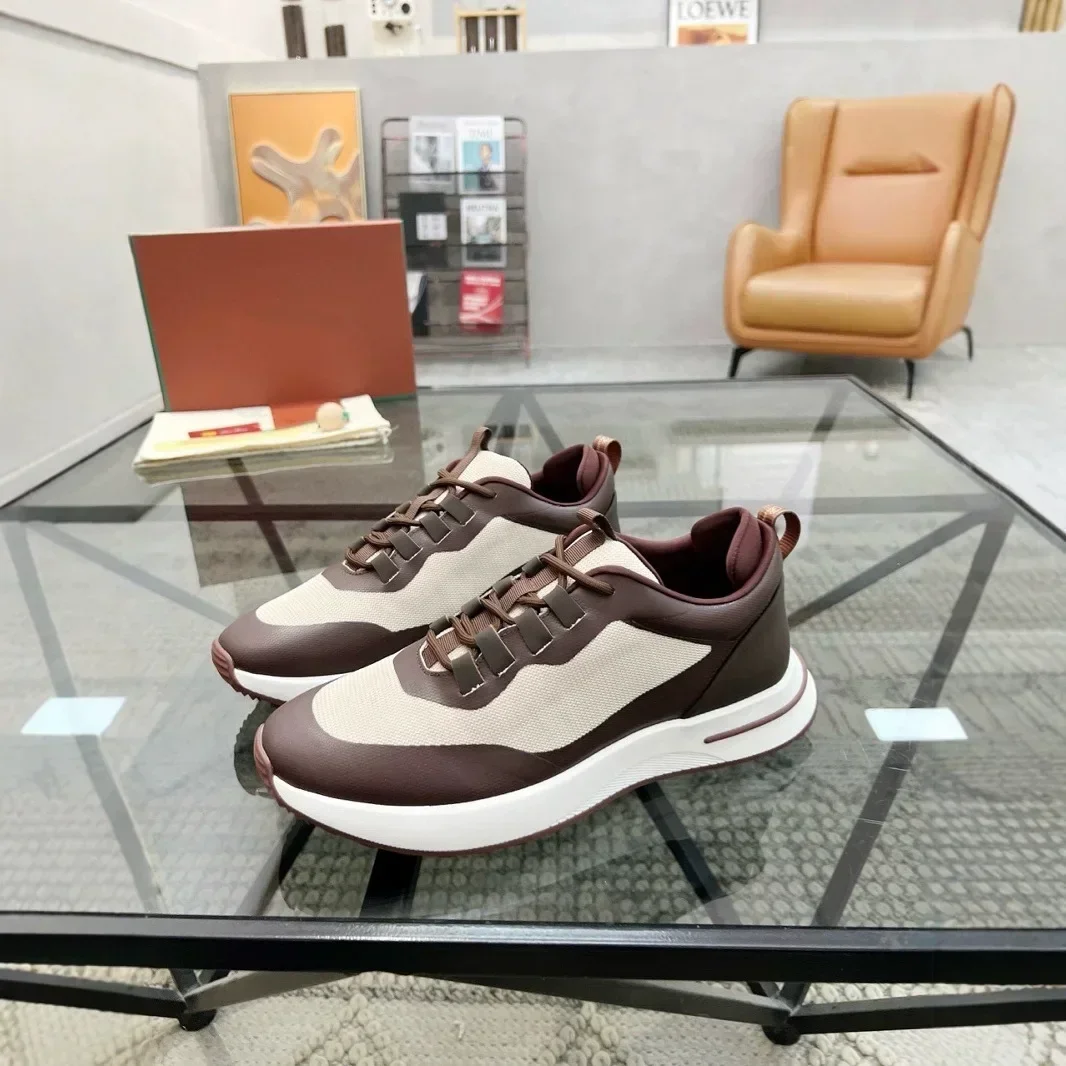 

New Genuine Leather Breathable Mesh Outdoor Running Shoes For Men, Comfortable Casual Sneakers With Laces For Use