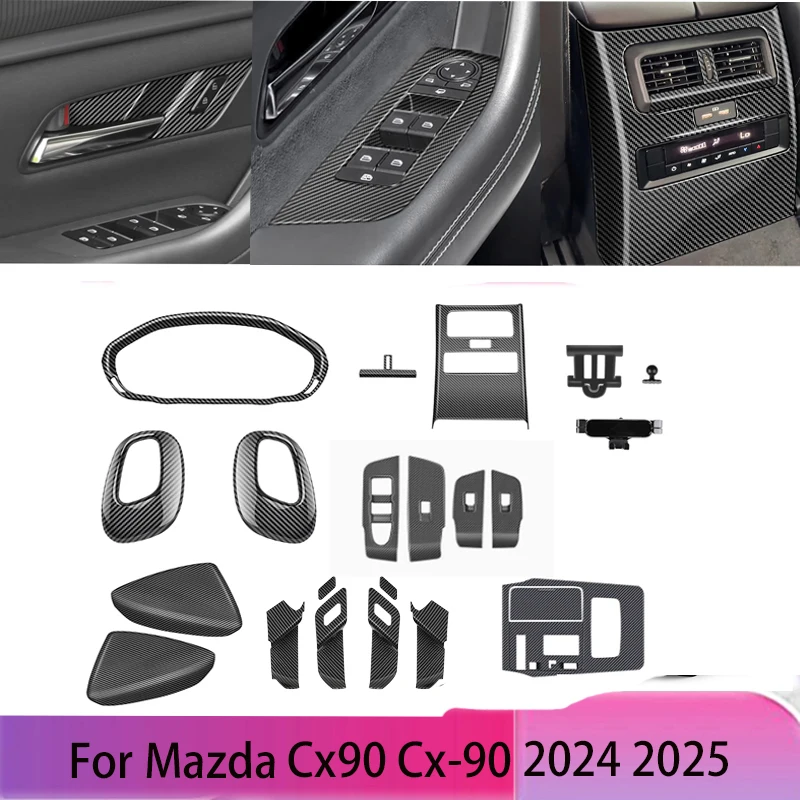 

LHD For Mazda CX-90 CX 90 cx90 2024 2025 ABS Carbon Fiber Gear Shift Panel Cover Trim Inner Door Bowl Window Switch Decoration