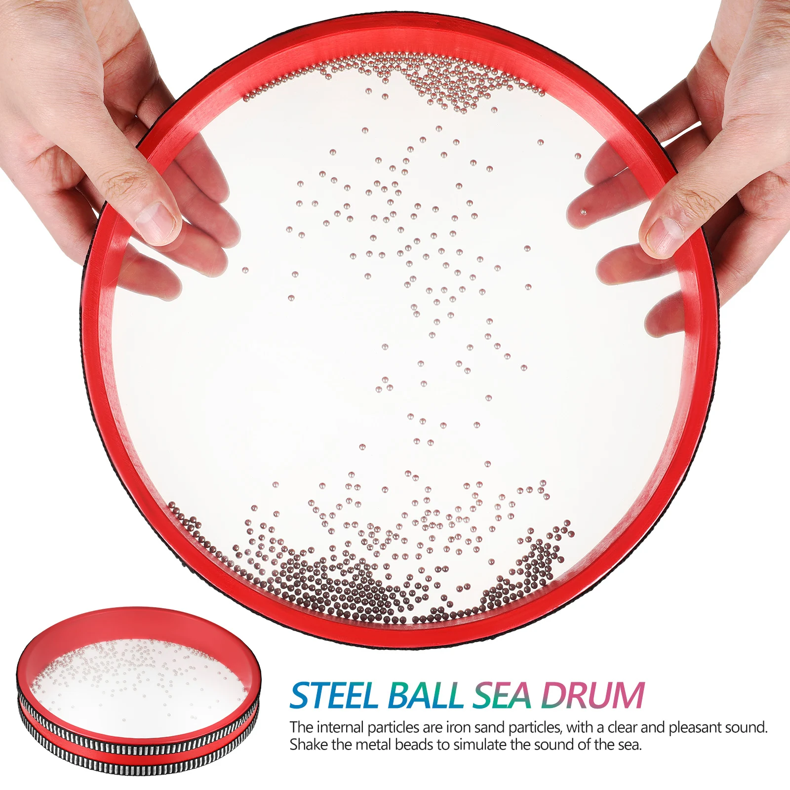 

3 Pcs Ocean Drum Musical Instruments 8 10 12 Inches Red Durable Steel Bead Percussion Hand Drums for Kids Adults