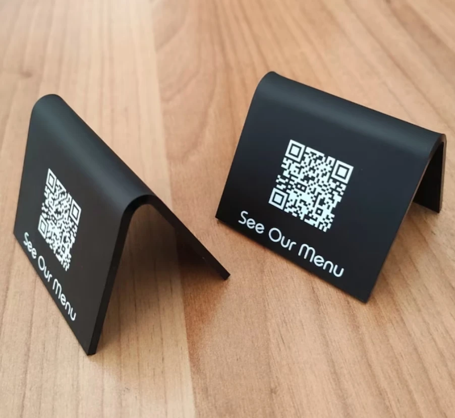 Niestandardowe akrylowe stojaki na Menu QR, znak kodu Qr, podłącz WiFi QR, wyświetlacz ceny wolnostojący, blat Menu qr, znak stołowy