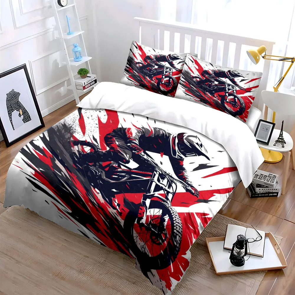 Dynamic Cycling Downhill Duvet Cover Set with 3D Printing Design Soft Polyester Bedding Set All-Season Comfort for gifts