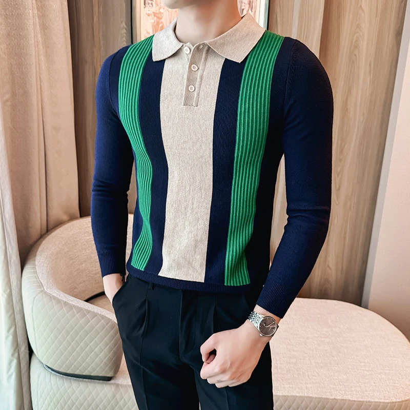 

Pull Homme Autumn Winter Sweater Men New Korean Luxury Clothing Turn Down Collar Long Sleeve Knitted Mens Casual Sweaters 4XL-M