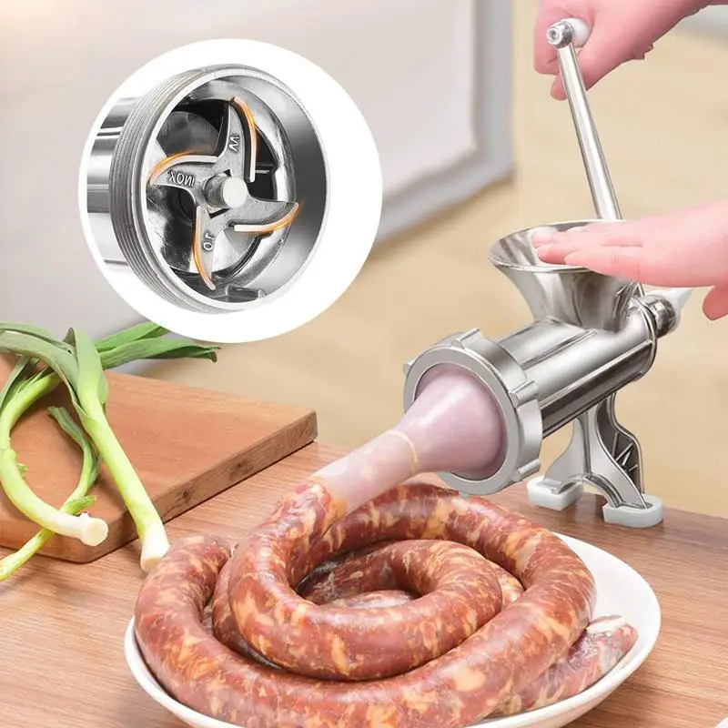 Sausage Grinder Manual Alloy Meat Grinder Mincer Heavy Duty Kitchen Tools Food Processor With Grinding Plate And Stuffer Tubes