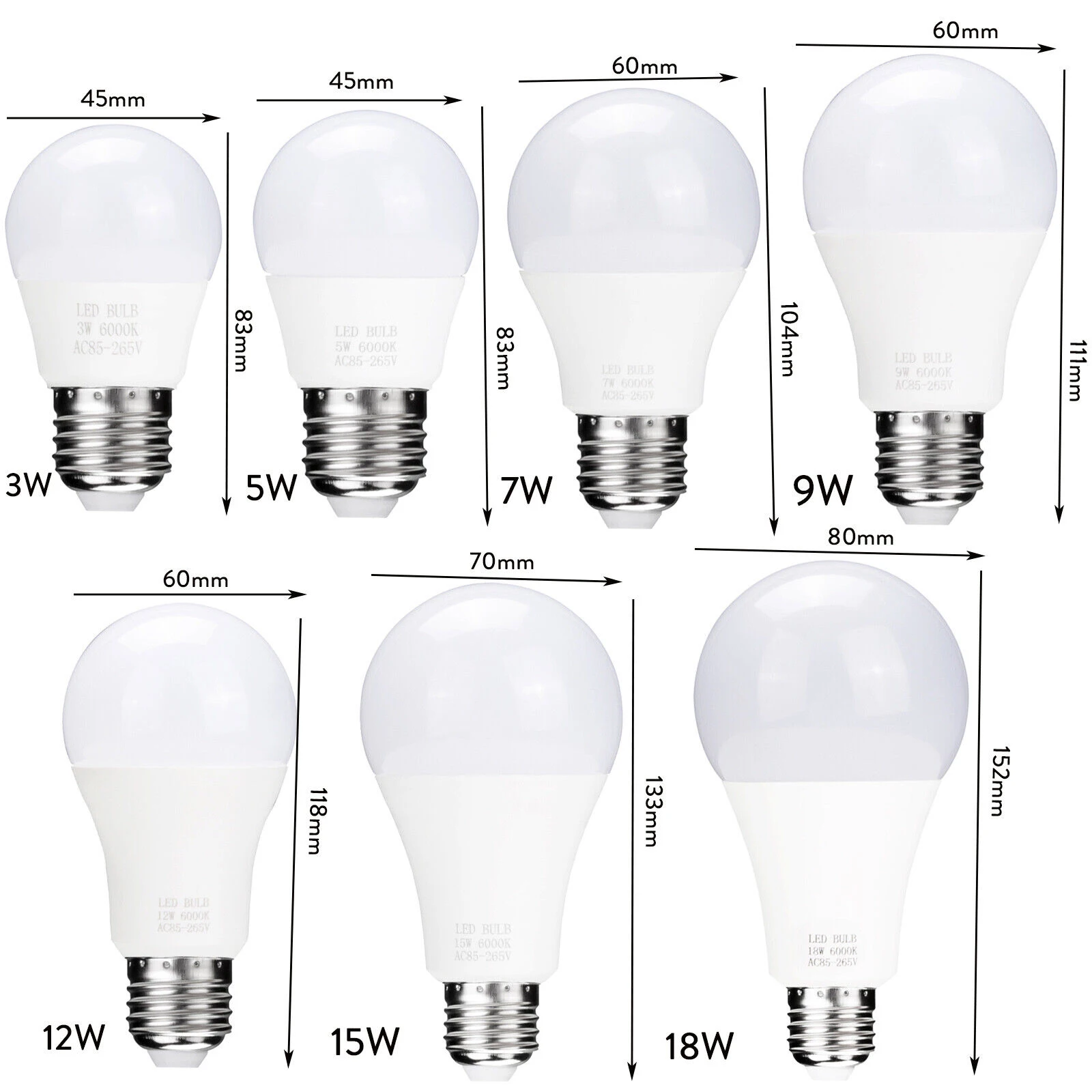 E27 LED Globe Bulb Light 3W 5W 7W 9W 12W 15W 18W Energy Saving White Lamp Light 110V 220V Home Lighting Plastic Clad Aluminum