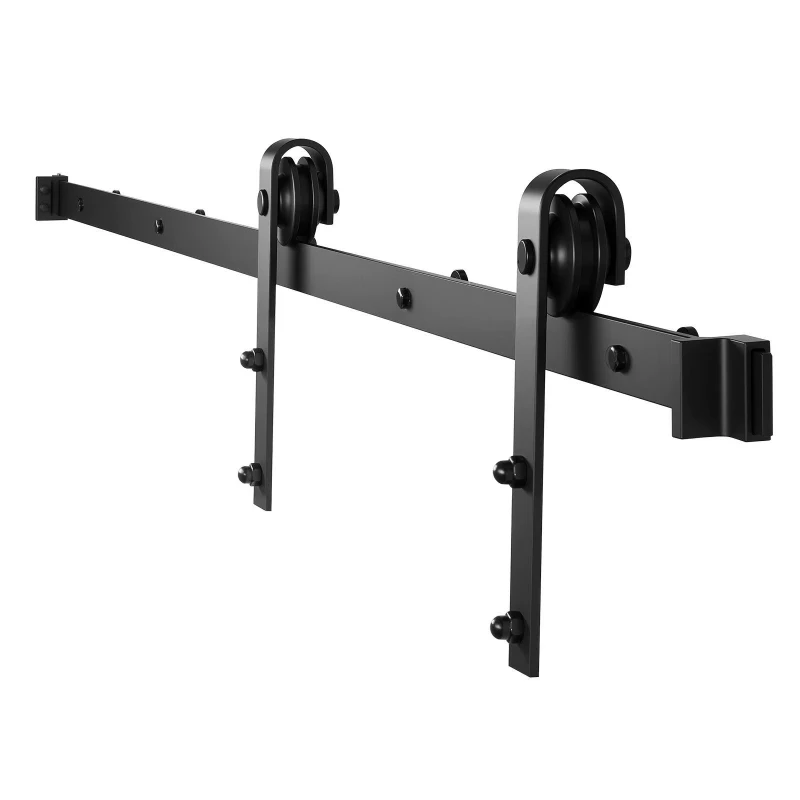 Black Single Sliding Barn Door Hardware Kit 6ft Carbon Steel Farmhouse Style for Home Interior Use