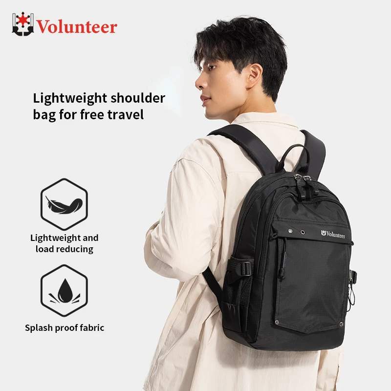 VOLUNTEER 30L School Backpacks Men Casual Simple Oxford Cloth Waterproof Travel Black 15-inch Laptop Backpack Man 1886-09