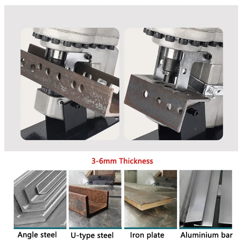 Standard Portable Electric Punching Machine Hydraulic Angle Iron Channel steel Puncher 3-6mm Copper Aluminum bar Opening holes