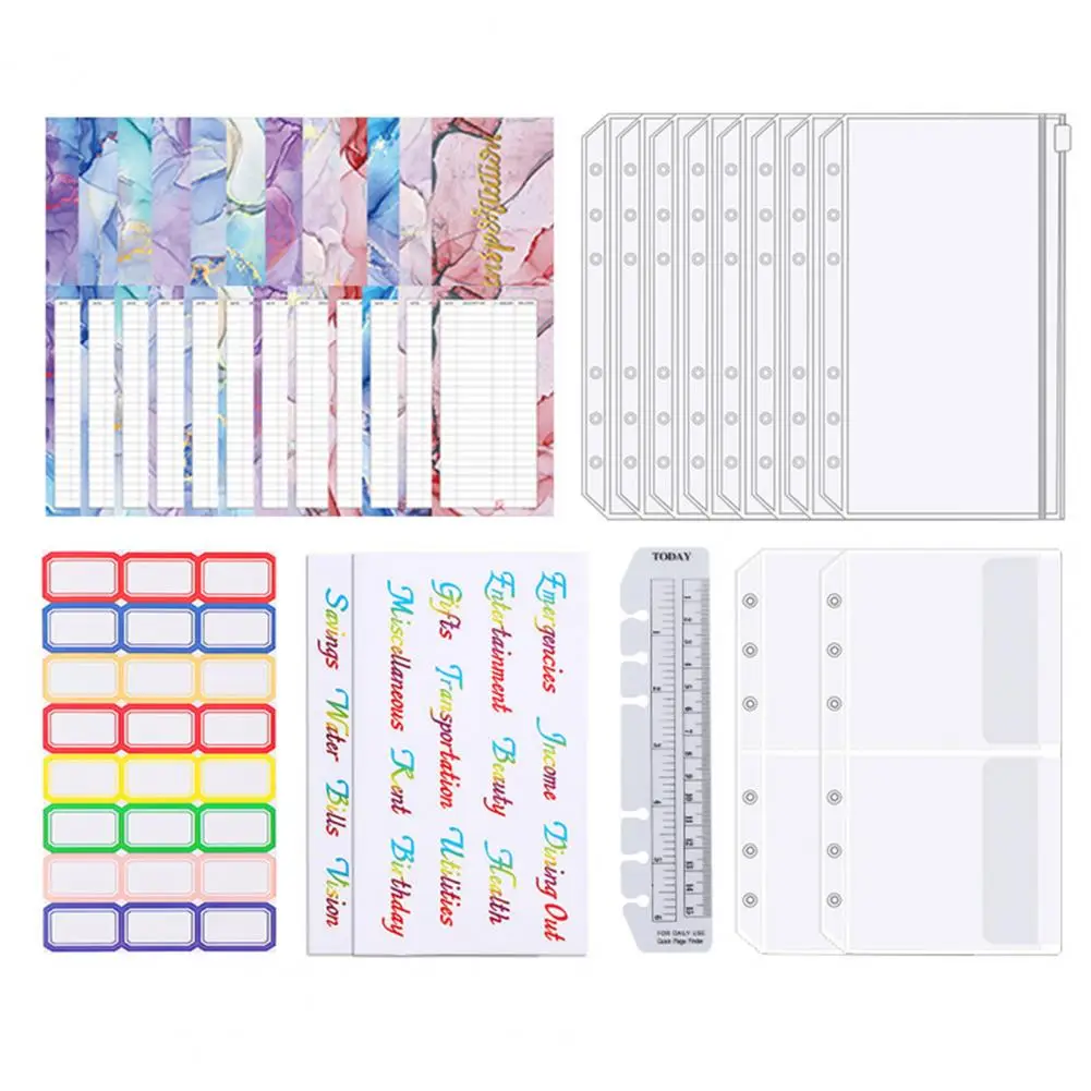 Great Multifunctional Stationery A6 Faux Leather Marble Colorful Budget Planner Notebook Binder Office Supplies