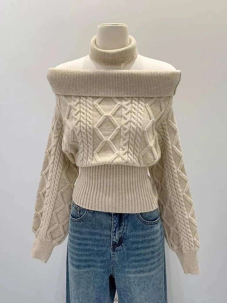

French Casual Knit Sweater Women Slim Fit Slash Neck Long Sleeve Cropped Pullovers Female Sweet Preppy Solid Gentle Jumpers New