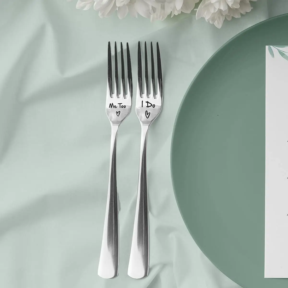 Funny I Do Me Too Forks Set Engraved Stainless Steel for Women Men, Wedding Gifts for Couples Bride Groom, Engagement/Valentine/