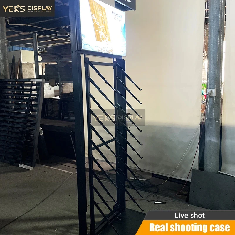 custom.Factory Direct Metal Vertical Slant Tile Display Rack Sliding Shelves Commercial High-Capacity St