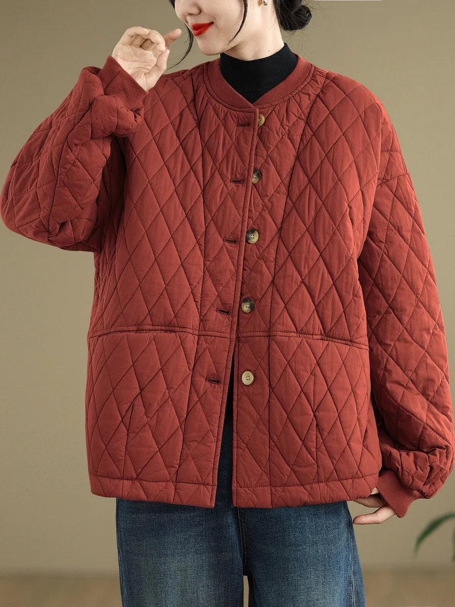 معطف Jaet نسائي كاجوال من القطن بنمط ألماس عتيق النسخة الكورية للخريف والشتاء معطف طويل Sve مستدير Ne #5