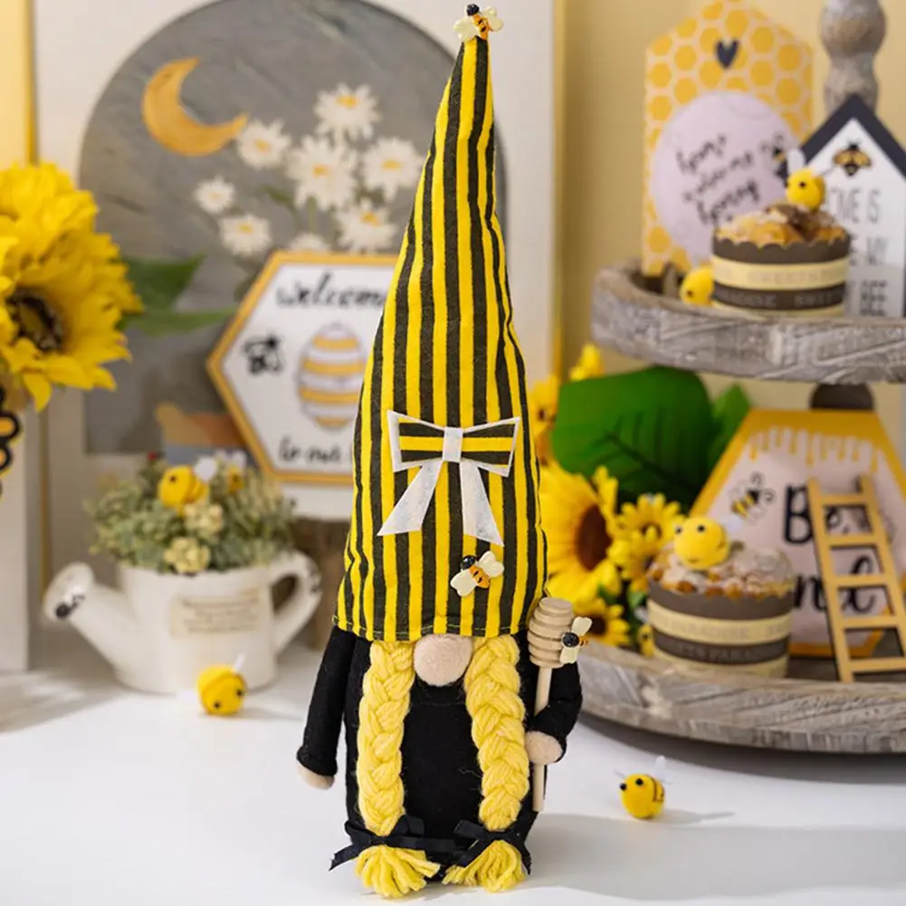 Gnome Doll Home Decoration Handmade Sunflower Gnome Doll with Long Hat Faceless Elf Ornament Bee Day Element Fabric Home Decor