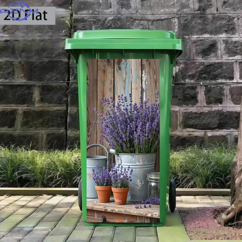 [2D Flat Printing] 1pc Trash Can Sticker 37×82 Cm Purple Lavender Full Bucket Pottery Animal Theme Design Wall Sticker Decorat