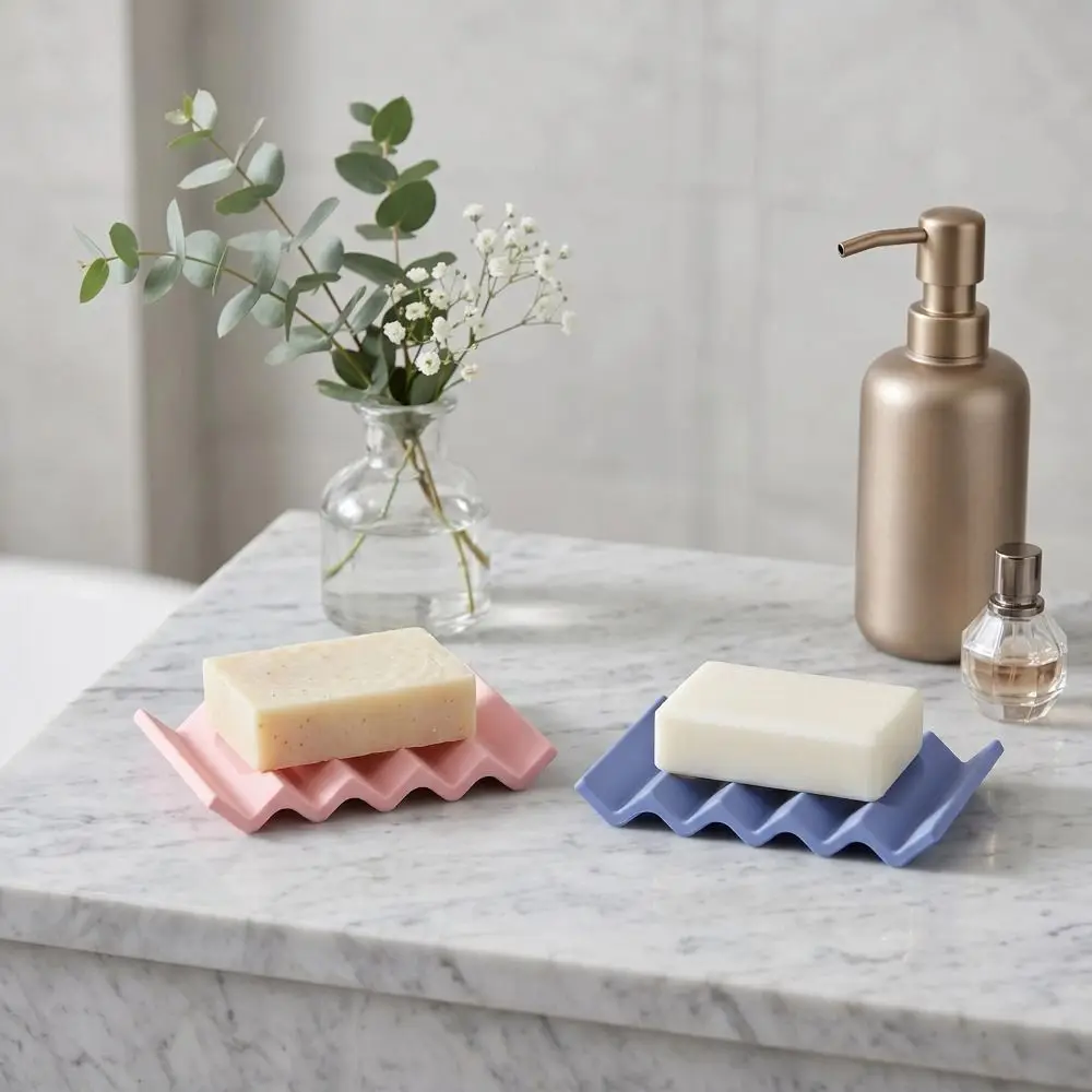 Premium Quick Dry Silicone Soap Dish Wave Drainage Anti-slip Soft Soap Pad Stable Compact Soap Rack Kitchen Countertop