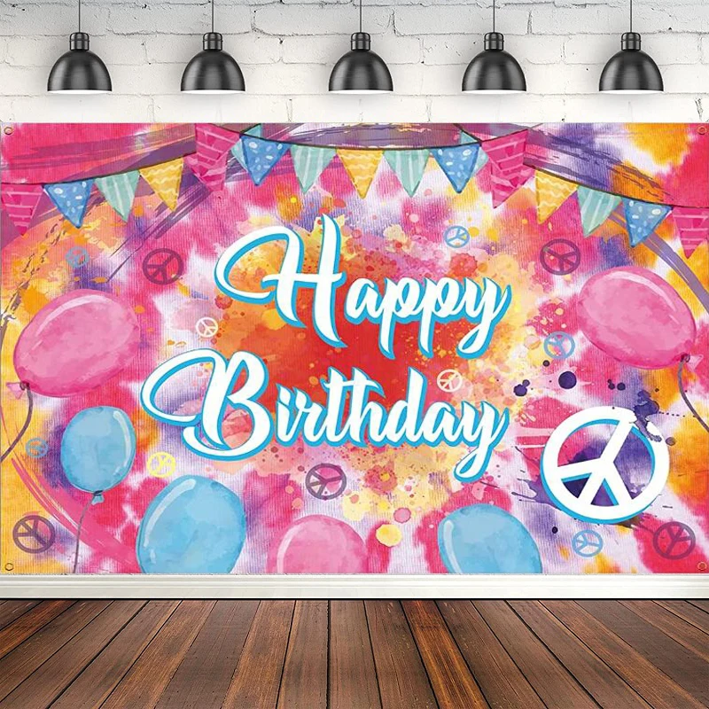 Tie Dye Photography Backdrop 60's Groovy Theme Background Peace And Love Hippie Theme Happy Birthday Party Banner Supplies