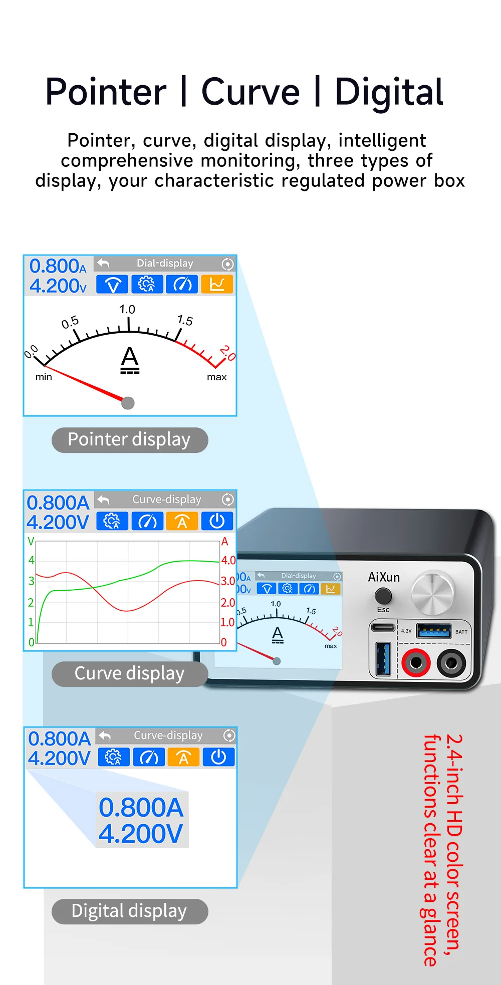 Aixun P2408S 12V 8A Digital Regulated Power Supply Voltage Ammeter Regulator For IPhone 7-13 Series Repair Short Circuit Tester